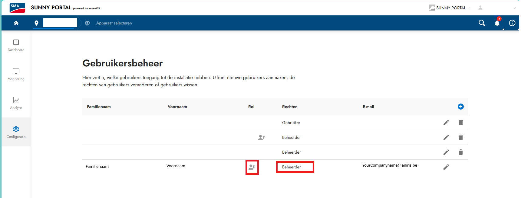 Sunny Portal Benutzerverwaltung