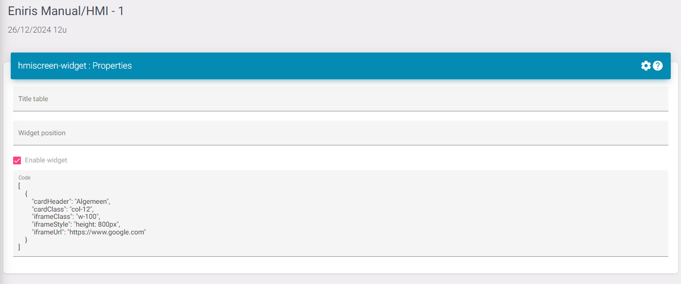 HMI Iframe-Einstellungen